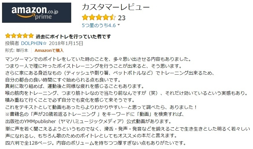 ボイトレ本amazonレビュー「声が20歳若返るトレーニング」上野実咲著書ボイストレーニング東京上野ヴォーカルアカデミー