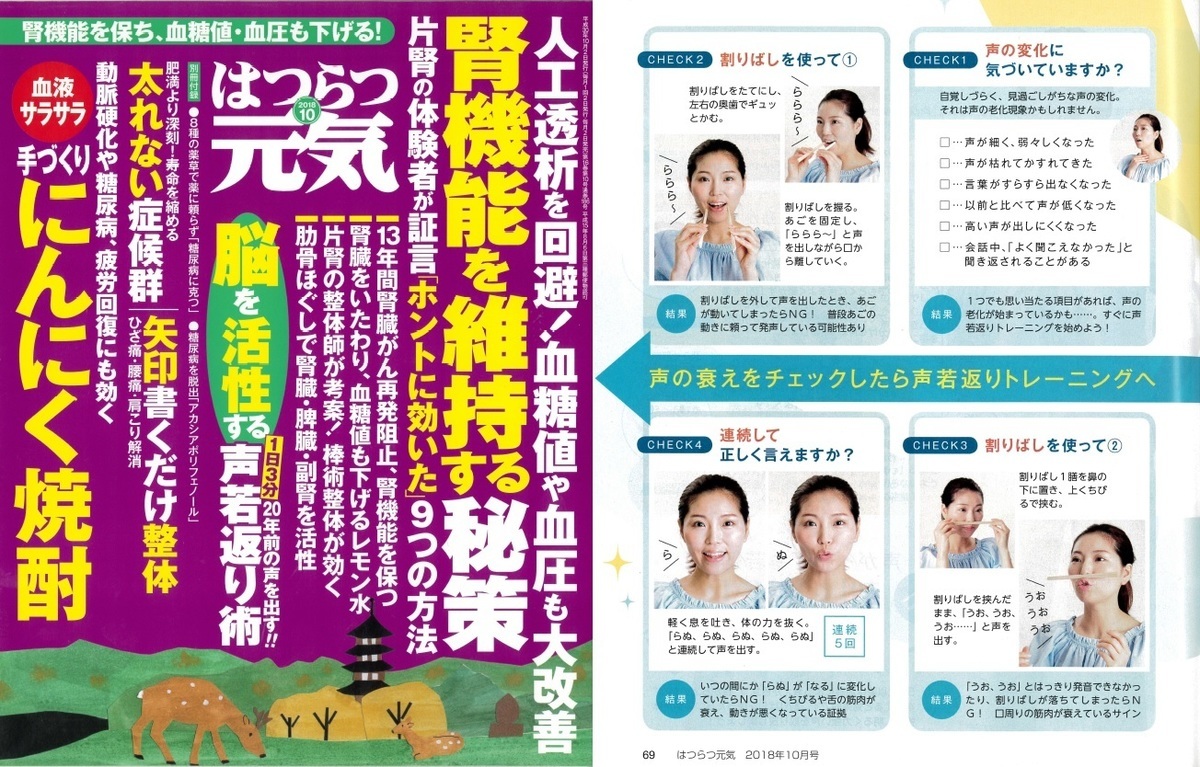 声の老化防止雑誌「はつらつ元気」掲載ボイストレーニング東京上野ヴォーカルアカデミー